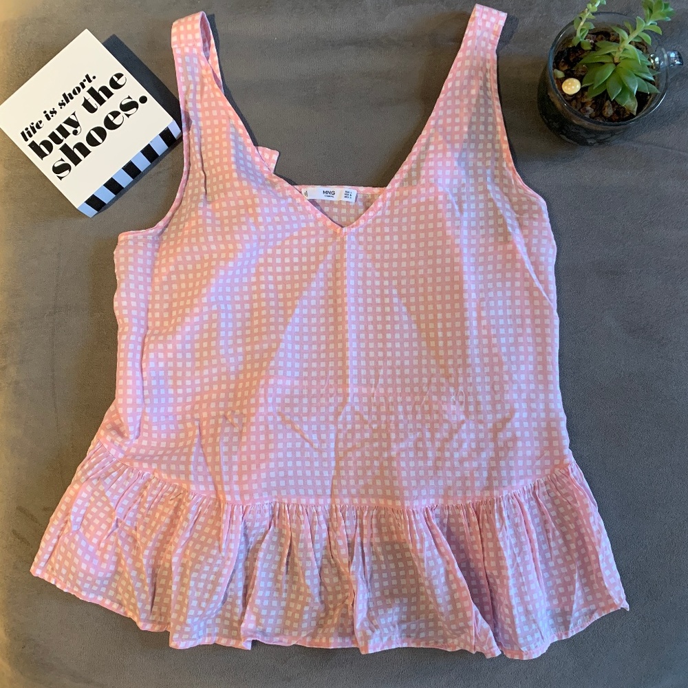 Mango Ruffle Hem Gingham Top - Picture 2 of 8